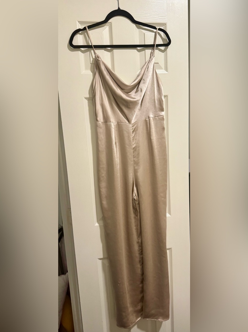 Lush Satin Cowl-Neck Wide-Leg Jumpsuit - Taupe